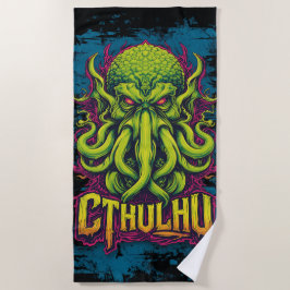 Cthulhu Neon Horror Kunst – Lovecraft geïnspireerd Strandlaken