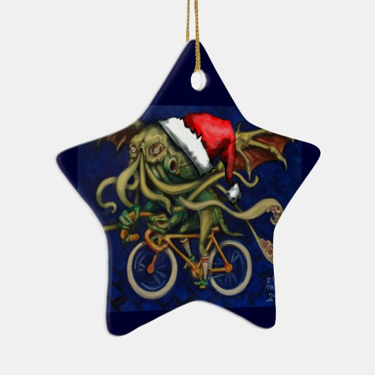 Cthulhu op een fiets keramisch ornament (Rechts)