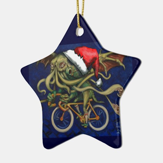 Cthulhu op een fiets keramisch ornament (Links)