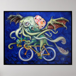 Cthulhu op een fiets poster
