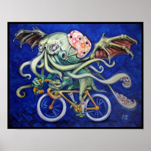 Cthulhu op een fiets poster (Voorkant)