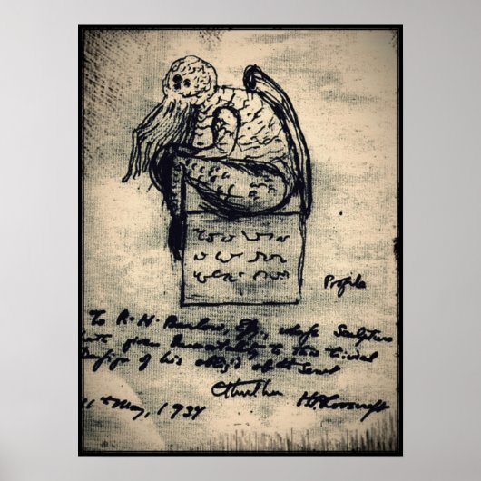 Cthulhu originele schets door HP Lovecraft Poster (Voorkant)