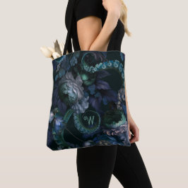 Cthulhu Turquoise Tentakel Bloemen Monogram Tote Bag
