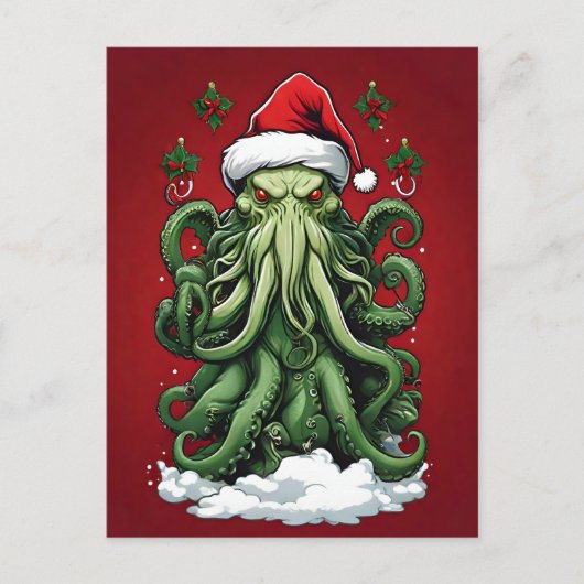 Cthulhu's Yuletide Reign: Een angstaanjagende Kers Briefkaart (Voorkant)