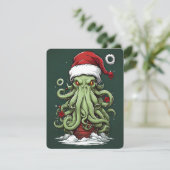Cthulhu's Yuletide Reign: Een angstaanjagende Kers Feestdagenkaart (Staand voorkant)