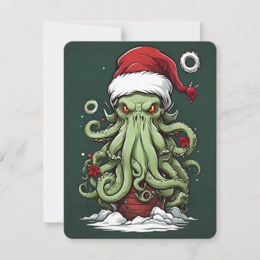Cthulhu's Yuletide Reign: Een angstaanjagende Kers Feestdagenkaart (Voorkant)