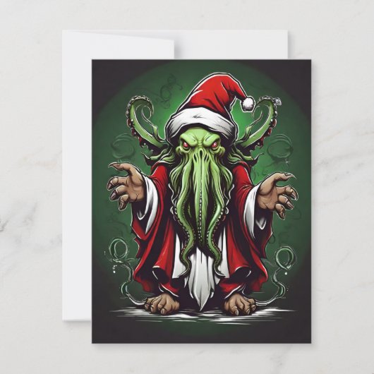 Cthulhu's Yuletide Reign: Een angstaanjagende Kers Feestdagenkaart (Voorkant)