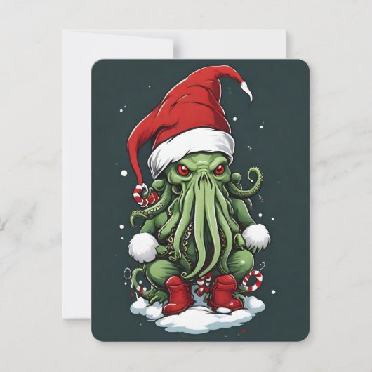 Cthulhu's Yuletide Reign: Een angstaanjagende Kers Feestdagenkaart (Voorkant)