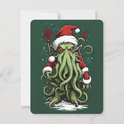 Cthulhu's Yuletide Reign: Een angstaanjagende Kers Feestdagenkaart (Voorkant)