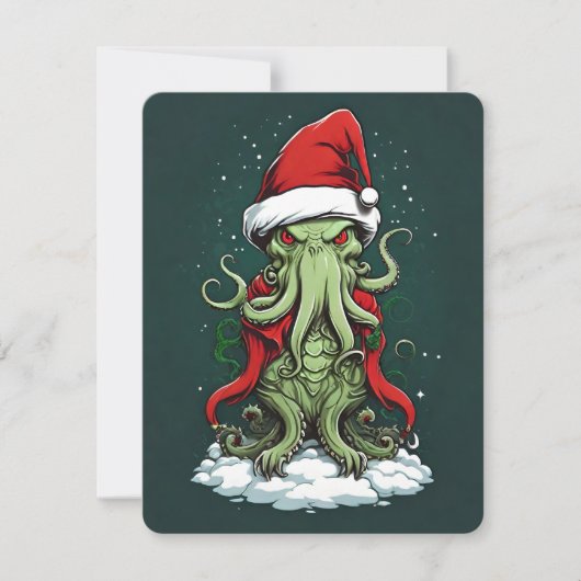 Cthulhu's Yuletide Reign: Een angstaanjagende Kers Feestdagenkaart (Voorkant)