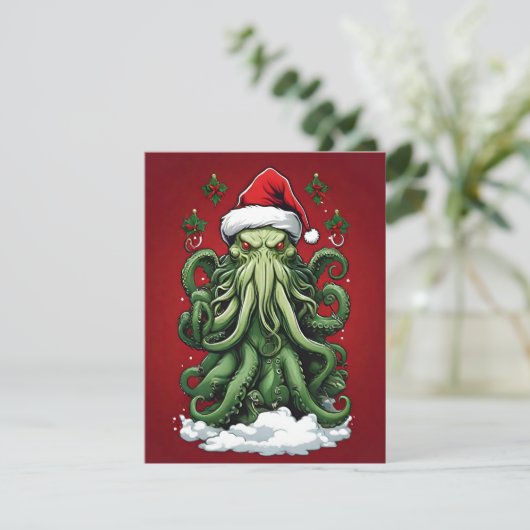Cthulhu's Yuletide Reign: Een angstaanjagende Kers Feestdagenkaart (Staand voorkant)