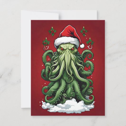 Cthulhu's Yuletide Reign: Een angstaanjagende Kers Feestdagenkaart (Voorkant)