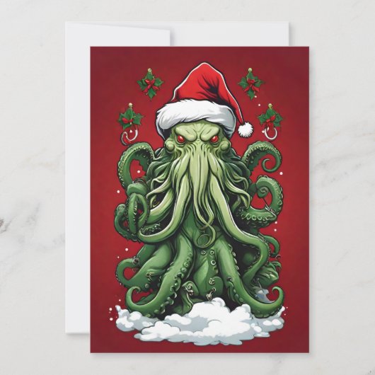 Cthulhu's Yuletide Reign: Een angstaanjagende Kers Feestdagenkaart (Voorkant)