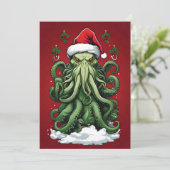 Cthulhu's Yuletide Reign: Een angstaanjagende Kers Feestdagenkaart (Staand voorkant)