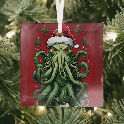 Cthulhu's Yuletide Reign: Een angstaanjagende Kers Glas Ornament (Insitu)