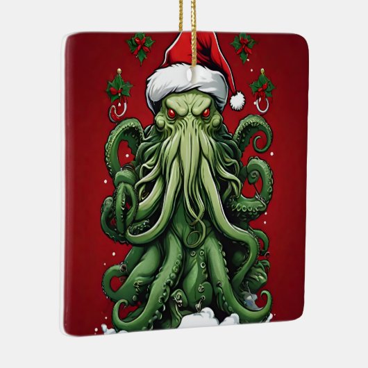 Cthulhu's Yuletide Reign: Een angstaanjagende Kers Keramisch Ornament (Rechts)