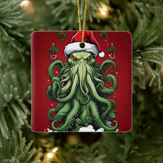 Cthulhu's Yuletide Reign: Een angstaanjagende Kers Keramisch Ornament (Boom)