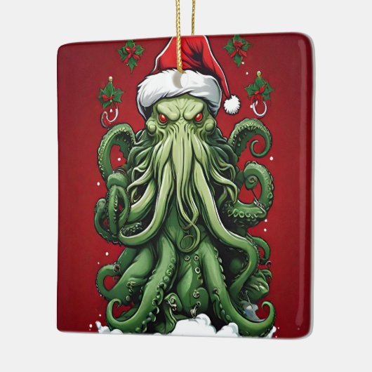 Cthulhu's Yuletide Reign: Een angstaanjagende Kers Keramisch Ornament (Links)