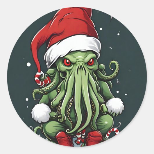Cthulhu's Yuletide Reign: Een angstaanjagende Kers Ronde Sticker (Voorkant)