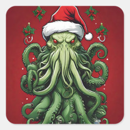 Cthulhu's Yuletide Reign: Een angstaanjagende Kers Vierkante Sticker