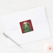 Cthulhu's Yuletide Reign: Een angstaanjagende Kers Vierkante Sticker (Envelop)