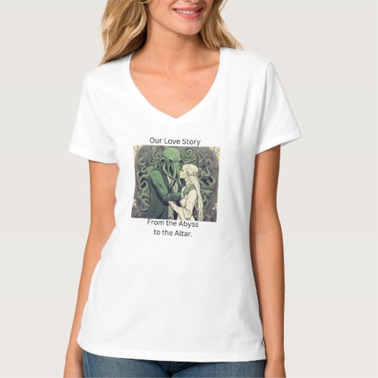 Cthulu en zijn bruid Lovecraftian Vrouwen V-Hals T T-shirt (Voorkant)