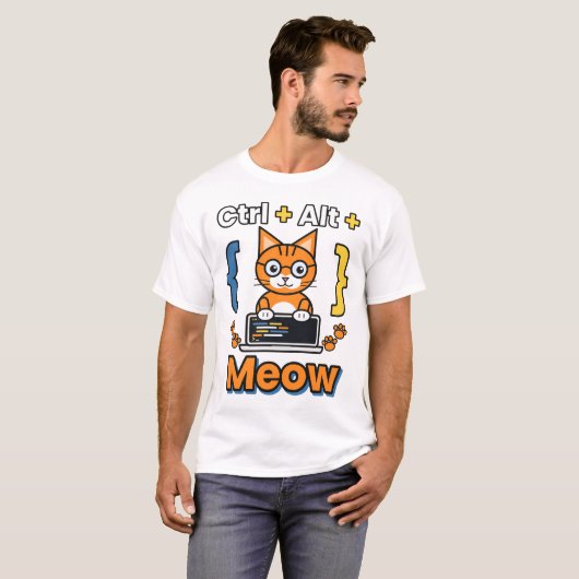 Ctrl Alt Meow Programmeur Kat Codeer T-Shirt (Voorkant volledig)