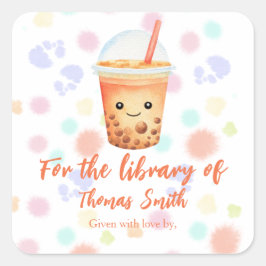 cu-tea bubble thee - voor de bibliotheek van vierkante sticker