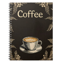 Cuaderno koffie latte cup met bladeren en kersen