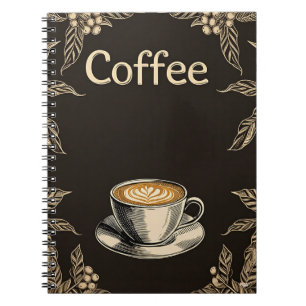 Cuaderno koffie latte cup met bladeren en kersen notitieboek