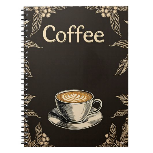 Cuaderno koffie latte cup met bladeren en kersen notitieboek (Voorkant)