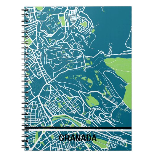 Cuaderno mapa minimalista de Granada - Azul-verde Notitieboek (Voorkant)