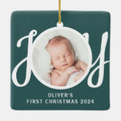 Cuaton naam eerste kerst foto groene Keepsake Keramisch Ornament (Achterkant)