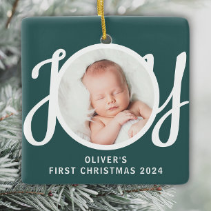 Cuaton naam eerste kerst foto groene Keepsake Keramisch Ornament