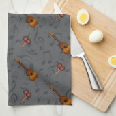 Cuatro and Maracas with Music Notes on DARK GREY Theedoek (Quarter Fold)