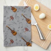 Cuatro and Maracas with Music Notes on LIGHT GREY Theedoek (Quarter Fold)