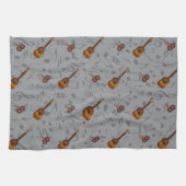 Cuatro and Maracas with Music Notes on LIGHT GREY Theedoek (Horizontaal)