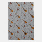 Cuatro and Maracas with Music Notes on LIGHT GREY Theedoek (Verticaal)