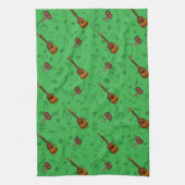 Cuatro and Maracas with Music Notes on LUGHT GREEN Theedoek (Verticaal)