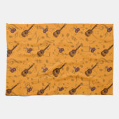 Cuatro and Maracas with Music Notes on ORANGE Theedoek (Horizontaal)
