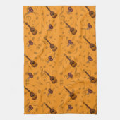 Cuatro and Maracas with Music Notes on ORANGE Theedoek (Verticaal)