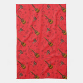 Cuatro and Maracas with Music Notes on RED Theedoek (Verticaal)