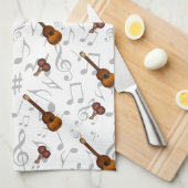 Cuatro and Maracas with Music Notes on WHITE Theedoek (Quarter Fold)