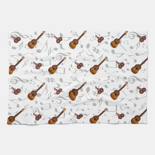 Cuatro and Maracas with Music Notes on WHITE Theedoek (Horizontaal)