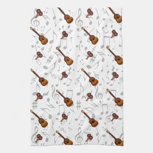 Cuatro and Maracas with Music Notes on WHITE Theedoek (Verticaal)