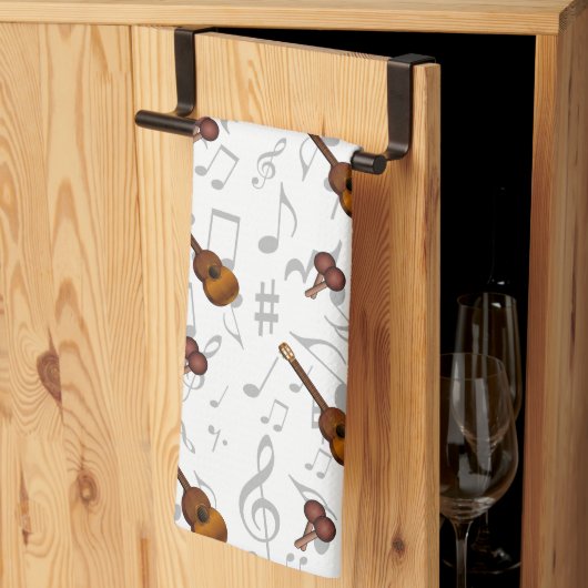 Cuatro and Maracas with Music Notes on WHITE Theedoek (Derde Gevouwen)