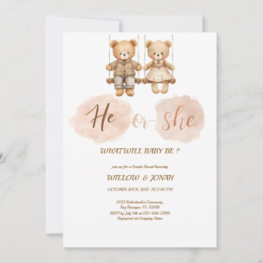 Cub Bear Theme Gender Reveal Party Invitation (Voorkant)