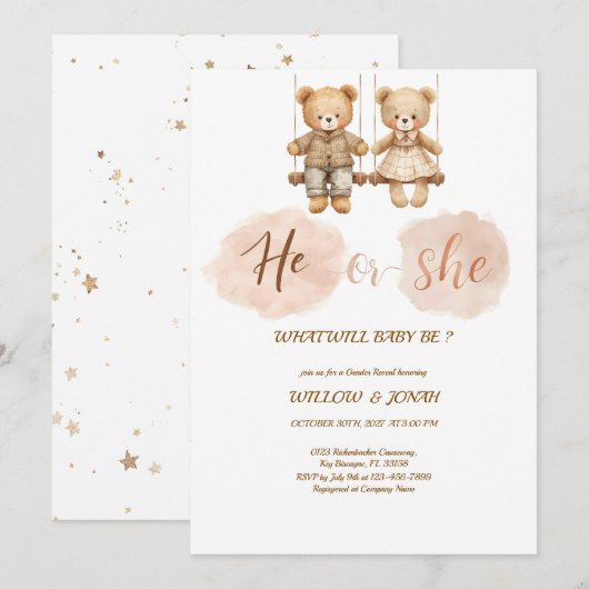 Cub Bear Theme Gender Reveal Party Invitation (Voorkant / Achterkant)