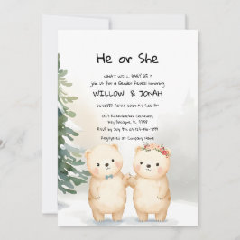 Cub Bear Theme Gender Reveal Party Invitation Kaart