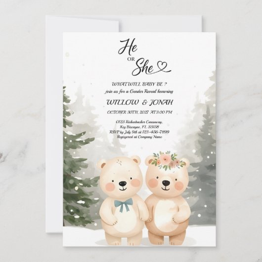 Cub Bear Theme Gender Reveal Party Invitation Kaart (Voorkant)